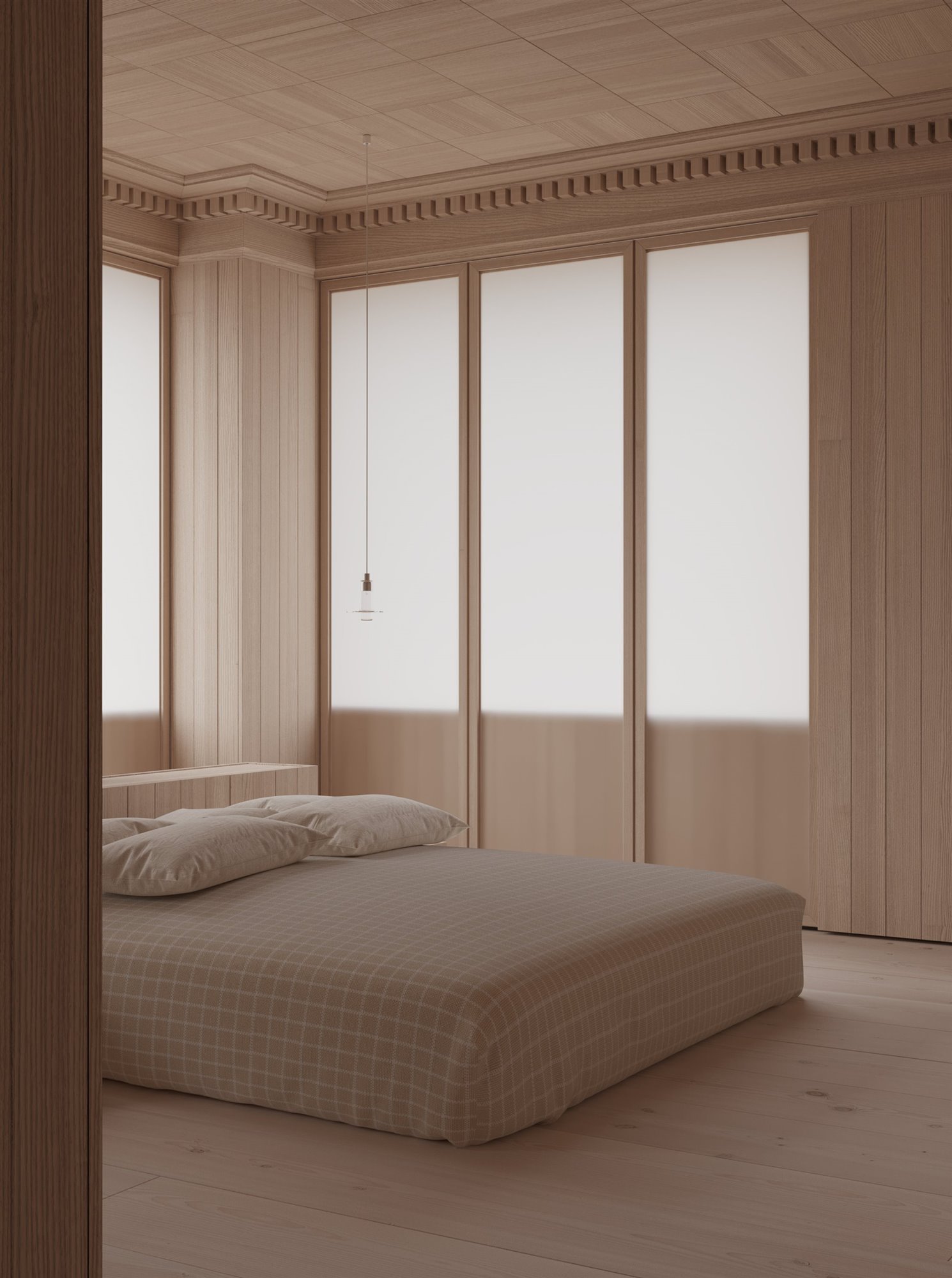 Appartement à la décoration minimaliste chambre à coucher avec lit